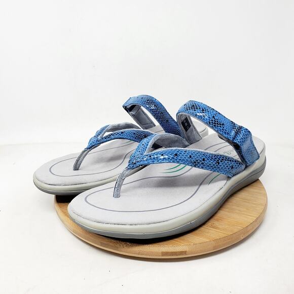 Orthofeet Gaya Sandals Women 8 D WIDE Blue Snake Straps Thong Flip Flop Comfort - Picture 4 of 11